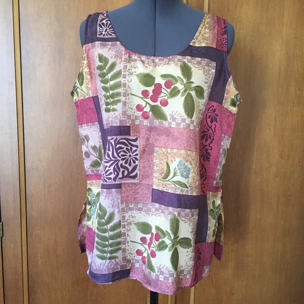 Vintage Silk Botanical Patchwork Print Tank